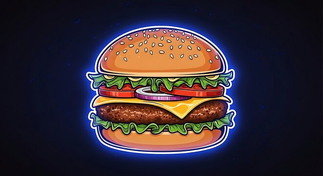 Neon burger with cheese and lettuce.