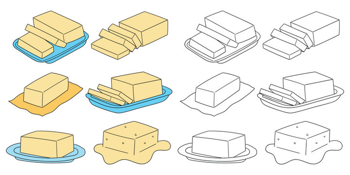Hand-drawn cartoon and doodle set of butters on a white background.