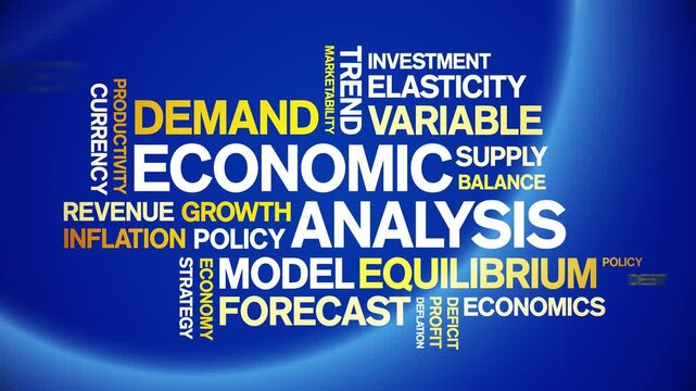 Economic Analysis animated word cloud-text design animation tag kinetic typography seamless loop.