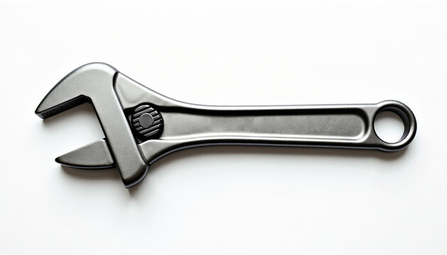 Top view of a grey metallic adjustable wrench showing the worm gear mechanism and measurement markings.