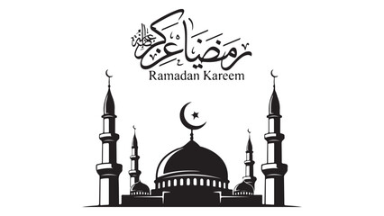 Eid mubarak kareem mosque vector illustration with crescent moon and stars