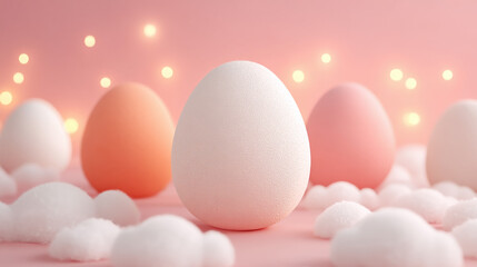 Soft pastel colored eggs with glowing lights create warm and festive easter spring atmosphere perfect for seasonal celebration and joy