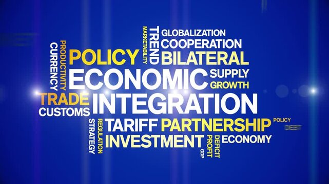 Economic integration animated word cloud-text design animation tag kinetic typography seamless loop.