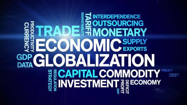 Economic Globalization animated word cloud-text design animation tag kinetic typography seamless loop.