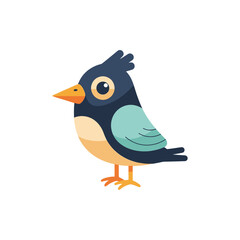 Obraz premium Cute cartoon bird, small, colorful, standing, profile view, isolated on white background