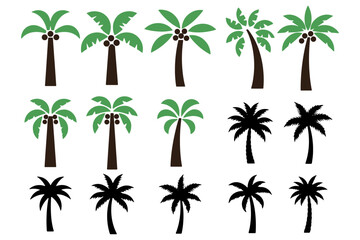 Obraz premium Coconut Tree Solid Element Set Simple Shapes Vector Illustration