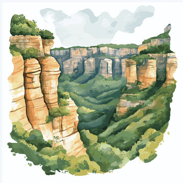 Chapada dos Veadeiros National Park. Chapada dos Veadeiros National Park hand drawn watercolor illustration