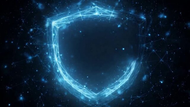 Digital Fortress: A radiant digital shield illuminates the darkness, representing robust cybersecurity and data protection. A symbol of safeguarding digital assets.