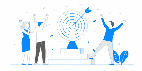 Team celebrates hitting the target with a dart in a bullseye © Roni