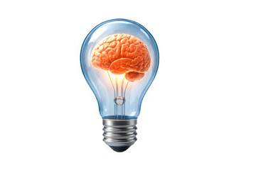 Luminous orange brain inside transparent glass lightbulb for smart concept art