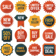 Obraz premium Discount and Offer Badge Icon Set for Marketing