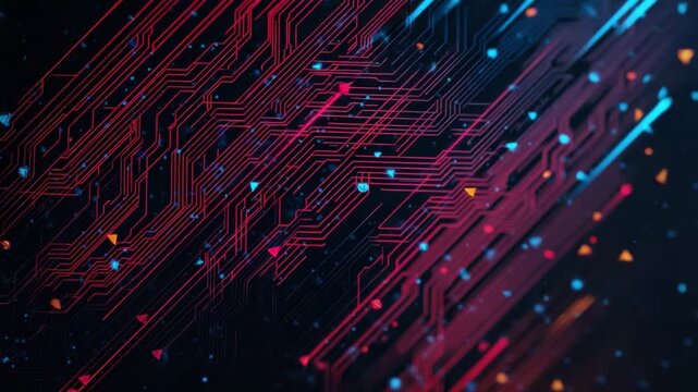 Circuit Board Dynamics: An artistic, abstract depiction of interconnected circuit board pathways, showcasing the digital world's intricate networks and the flow of data.