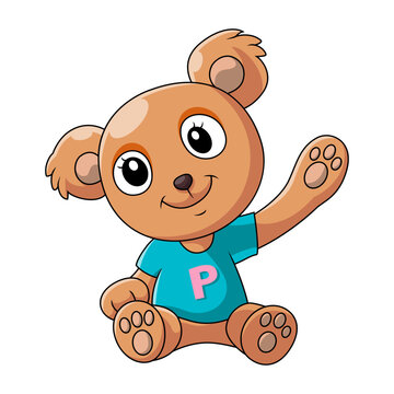 Cute teddy bear cartoon waving hand
