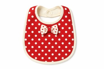 Cute red baby bib with white polka dots and bow tie