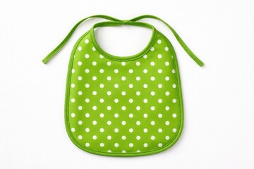 Green polka dot baby bib with ties isolated on white background
