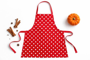 Red polka dot apron with pumpkin and spices for cooking