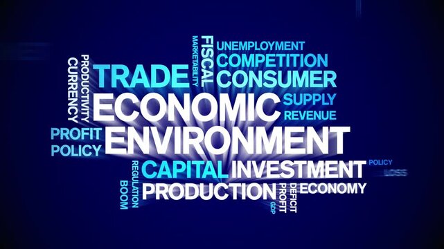 Economic Environment animated word cloud-text design animation tag kinetic typography seamless loop.