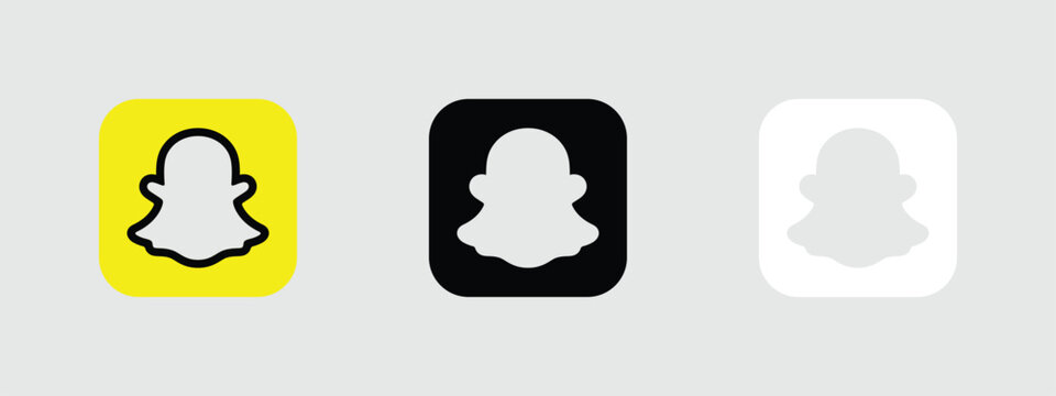snapchat logo icon yellow black white rounded square social media app button vector set