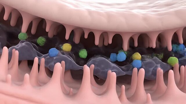 3D Animation of Intestinal Villi with Bacteria and Nutrients