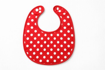 Red polka dot baby bib with ties isolated on white background