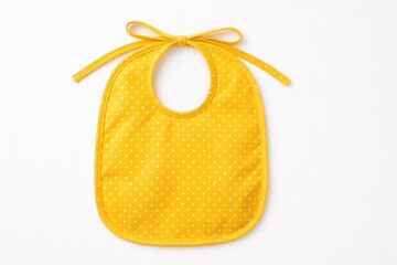 Yellow polka dot baby bib with yellow bow tie, cute infant feeding accessory