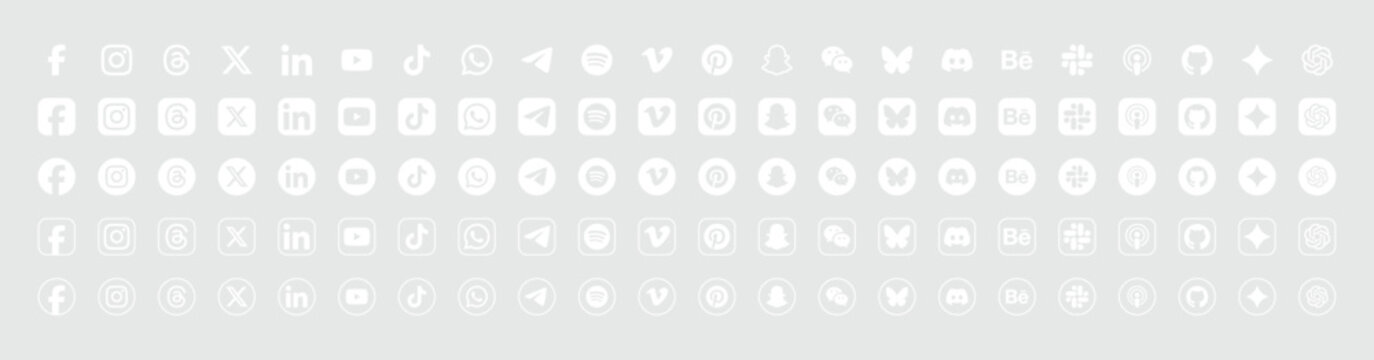 social media white icons set facebook instagram x linkedin youtube