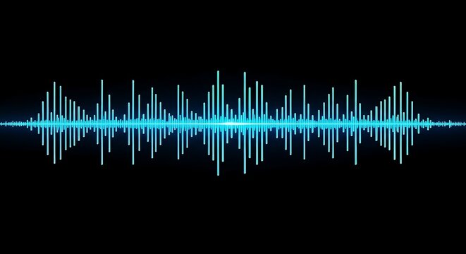 Glowing blue sound wave on a black background