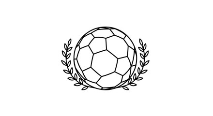 Obraz premium Traditional Soccer Football Ball with Hexagonal Panels in Laurel Wreath, Sport Achievement Emblem on Light Background