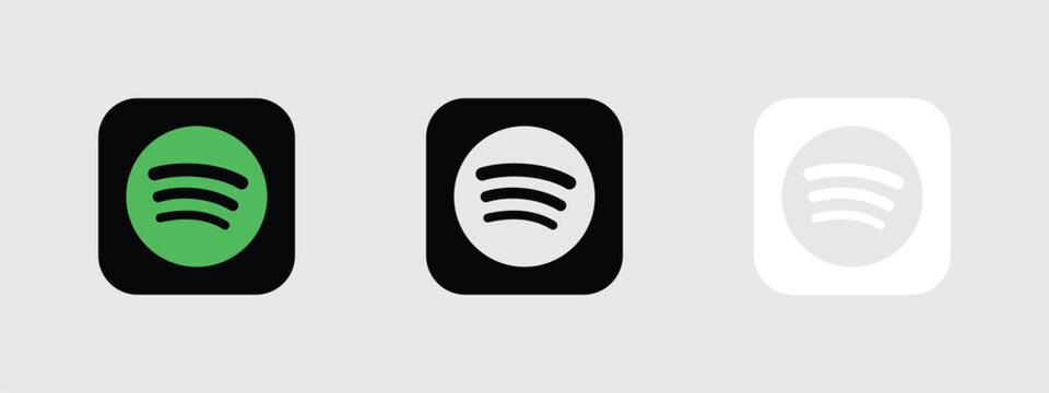 spotify logo icon green black white rounded square social media app button vector set
