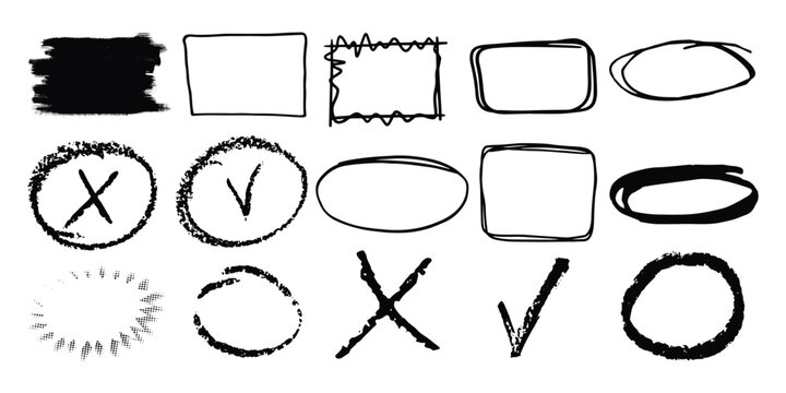 Hand drawn crayon box frame with black pen border and doodle rectangle shape. Dialogue cloud shapes, cartoon crayon communication frame, text box 