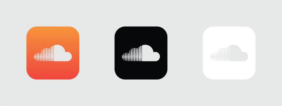 soundcloud logo icon orange black white rounded square music streaming app button vector set