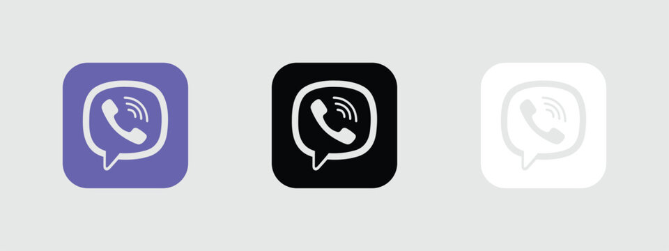 viber logo icon purple black white rounded square social media app button vector set
