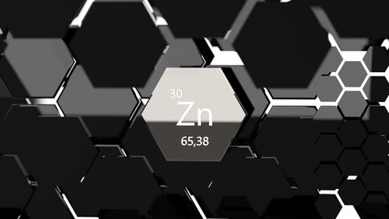 Zinc. Scientific medical research, the effect on human health. The designation of Zinc in the periodic table. 3d rendering