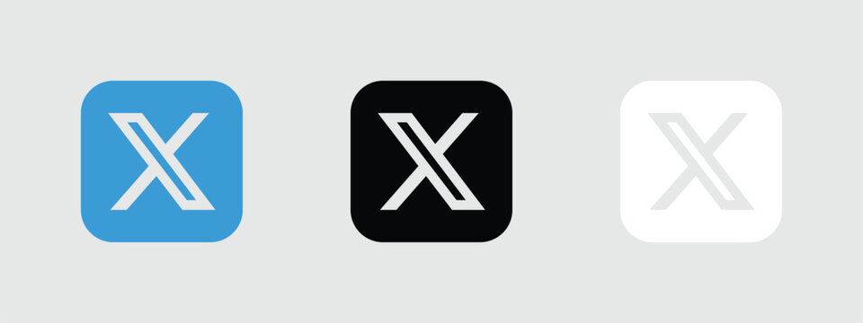x twitter logo icon blue black white rounded square social media app button vector set