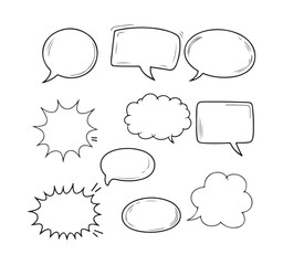 Fototapeta premium Set of hand drawn speech and thought bubbles in doodle style for comics and messages