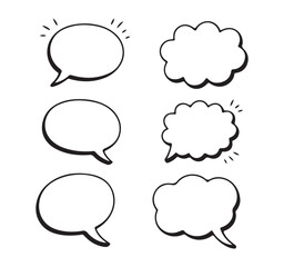 Assorted doodle speech and thought bubbles in a hand drawn outline style
