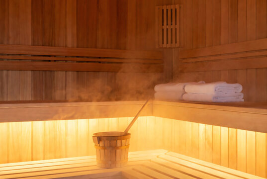 Modern Finnish Sauna Interior with Warm Wooden Design and Relaxing Wellness Atmosphere