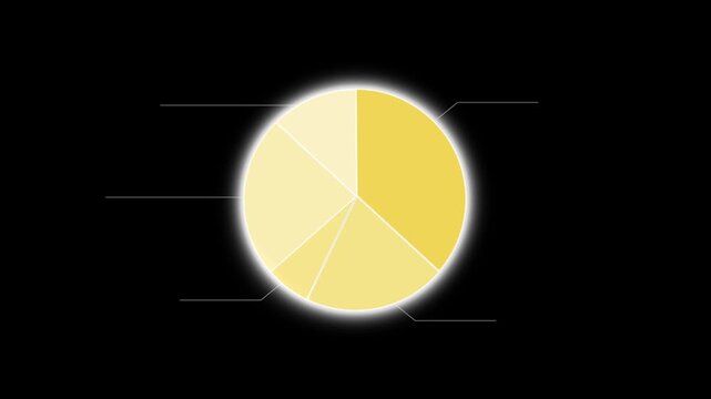 Abstract Yellow Pie Chart Graphic with Glowing Effect on Black Background.