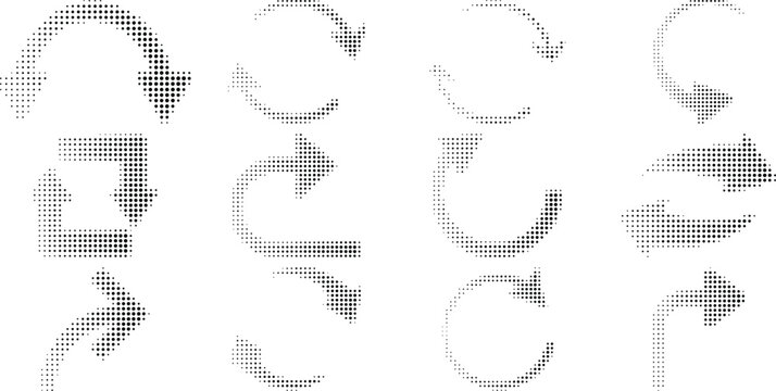 Arrow icon set. Halftone Arrow. Cursor. Black vector arrows icons. Collection different arrows sign. Modern simple arrows. Black arrow pointing to the right 