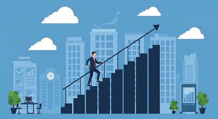 Obraz premium Business growth chart with people climbing success graph illustration