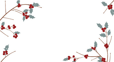 Hand drawn winter holly berry branches set with red berries and green leaves in flat vector style for Christmas design. © Rubel