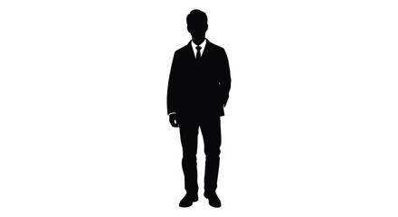 Fototapeta premium A stark black silhouette of a man in a suit and tie standing formally presenting a refined visual statement silhouette