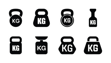 Kettlebell icons set black and white gym equipment