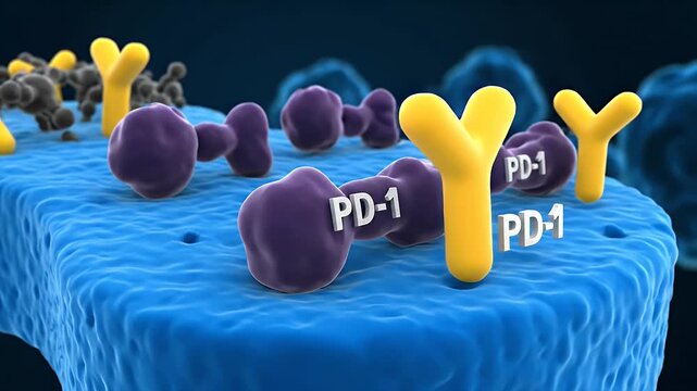3D Rendering of CTLA-4 and PD-1 Immune Checkpoint Molecules on Cell Surface
