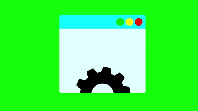 Modern web browser window with gear representing technology settings or online configuration process green background minimalist