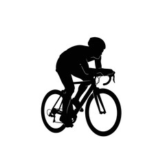 Cyclist Riding Bicycle Silhouette Profile View.