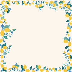 Lemon Botanical Frame Seamless Pattern Border with Blue Leaves