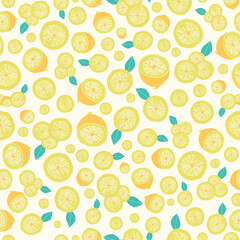 Fresh lemon toss on cream background seamless pattern