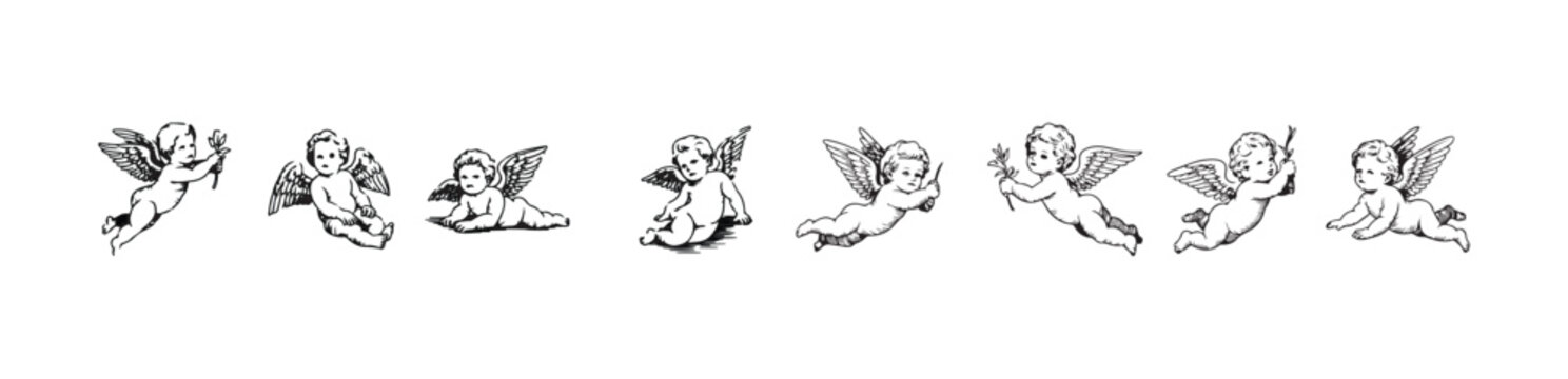 Black and white vintage pin up fairy girls silhouettes collection isolated on white background vector