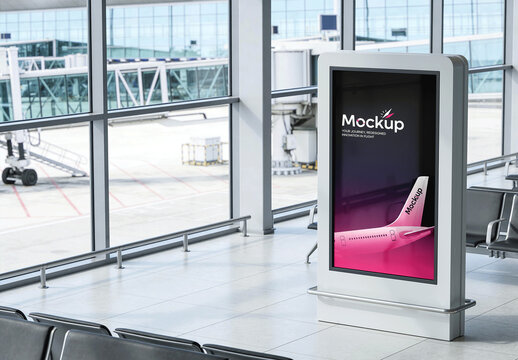 Vertical Airport Digital Display Stand Mockup